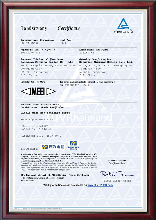 德國萊茵TUV認證證書